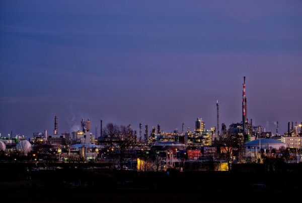 manufacturing city scape in the evening